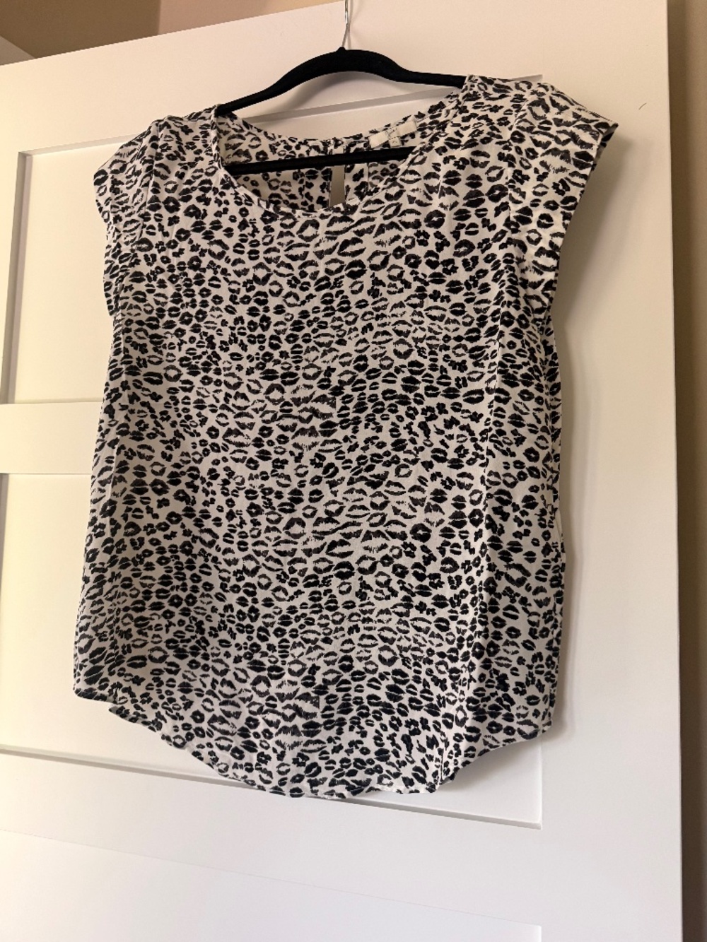 Black and White Silk Blouse with Lip Details